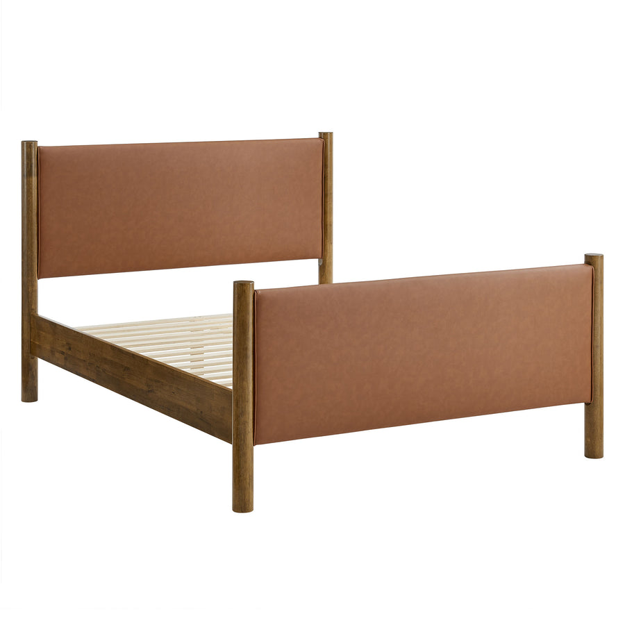 Dahlia Full Size Vegan Leather Upholstered Platform Bed in Tan Walnut