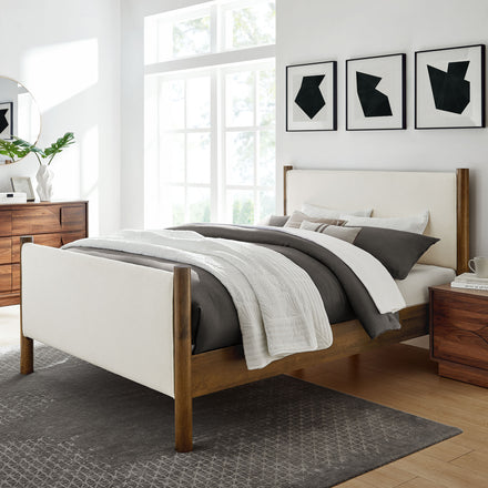 Maven Full Size Boucle Upholstered Platform Bed in Feather Walnut