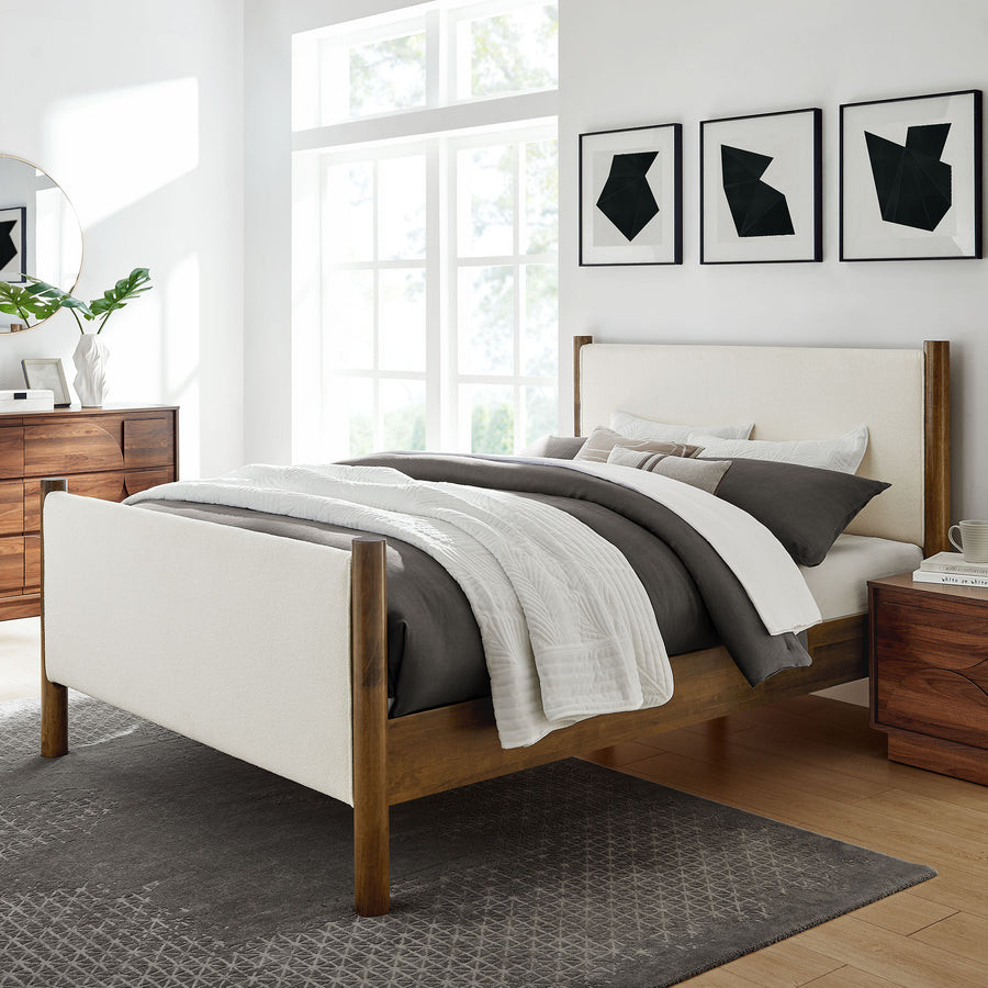Dahlia Full Size Boucle Upholstered Platform Bed in Feather Walnut