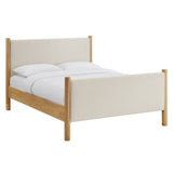 Dahlia Queen Size Fabric Upholstered Platform Bed in Ivory Oak