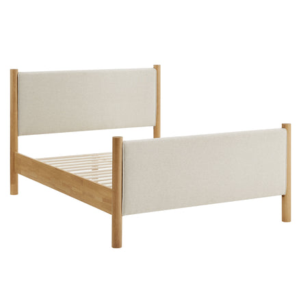 Maven Queen Size Fabric Upholstered Platform Bed in Ivory Oak