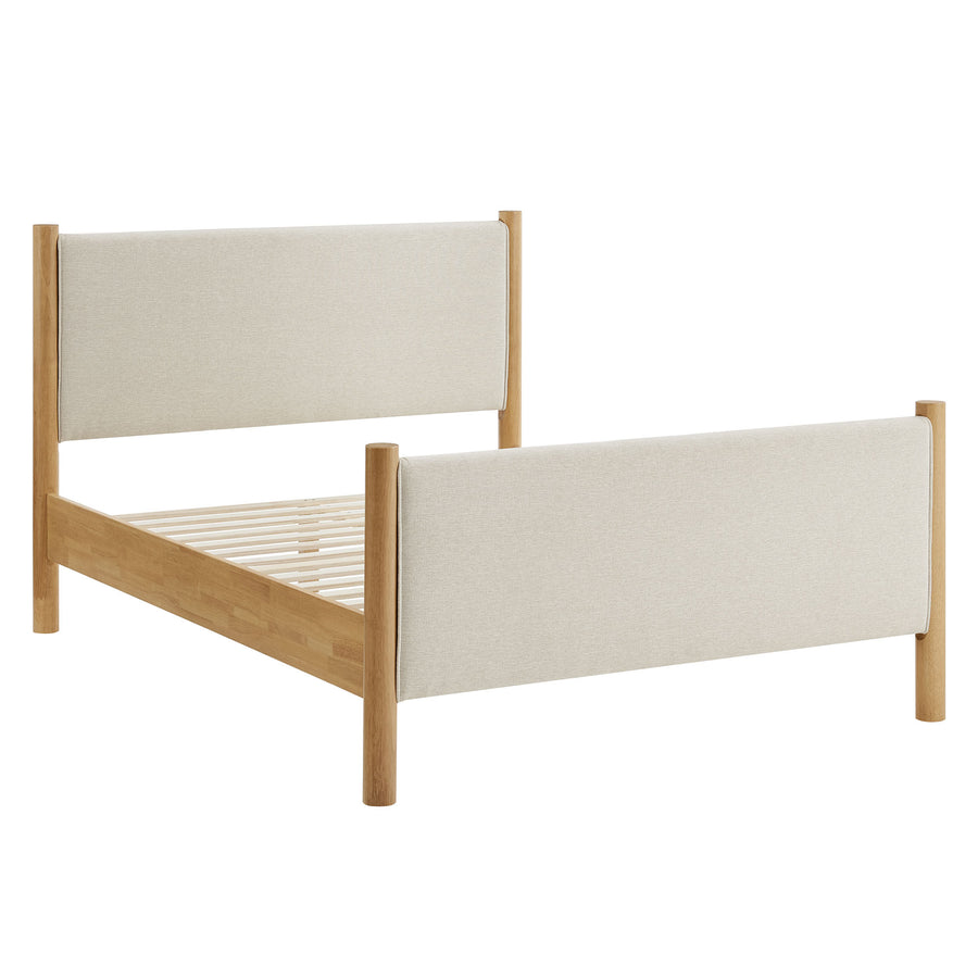 Dahlia Queen Size Fabric Upholstered Platform Bed in Ivory Oak