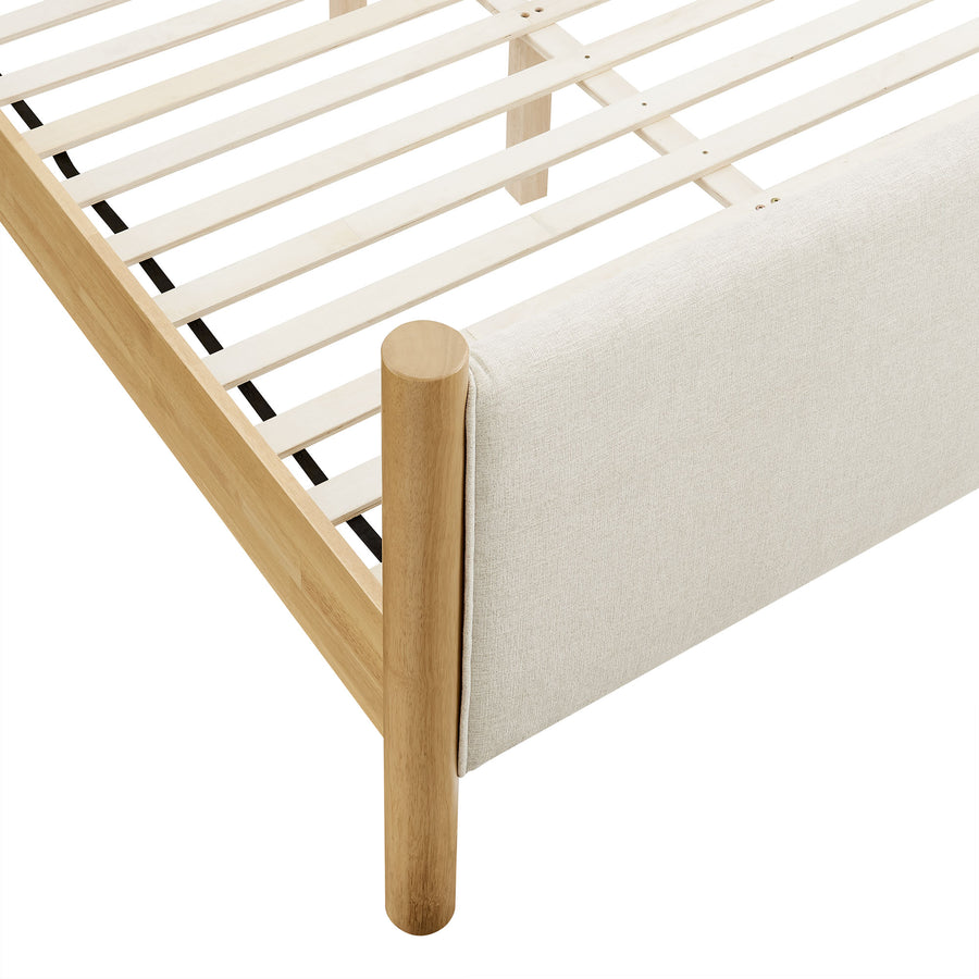 Dahlia Queen Size Fabric Upholstered Platform Bed in Ivory Oak