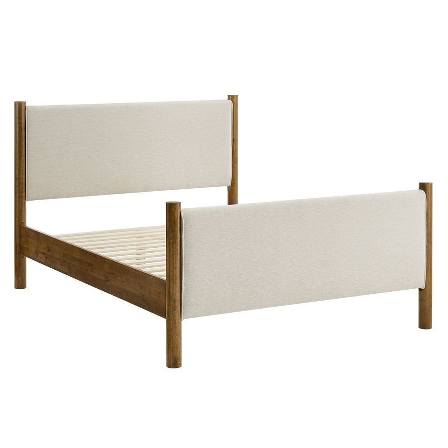 Dahlia Queen Size Fabric Upholstered Platform Bed in Ivory Walnut