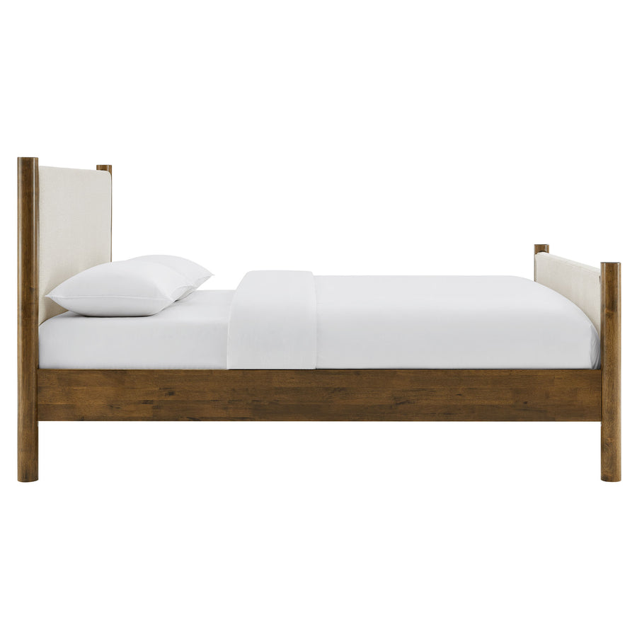 Dahlia Queen Size Fabric Upholstered Platform Bed in Ivory Walnut
