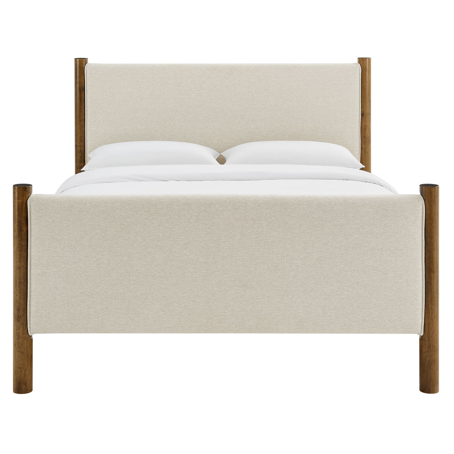 Dahlia Queen Size Fabric Upholstered Platform Bed in Ivory Walnut