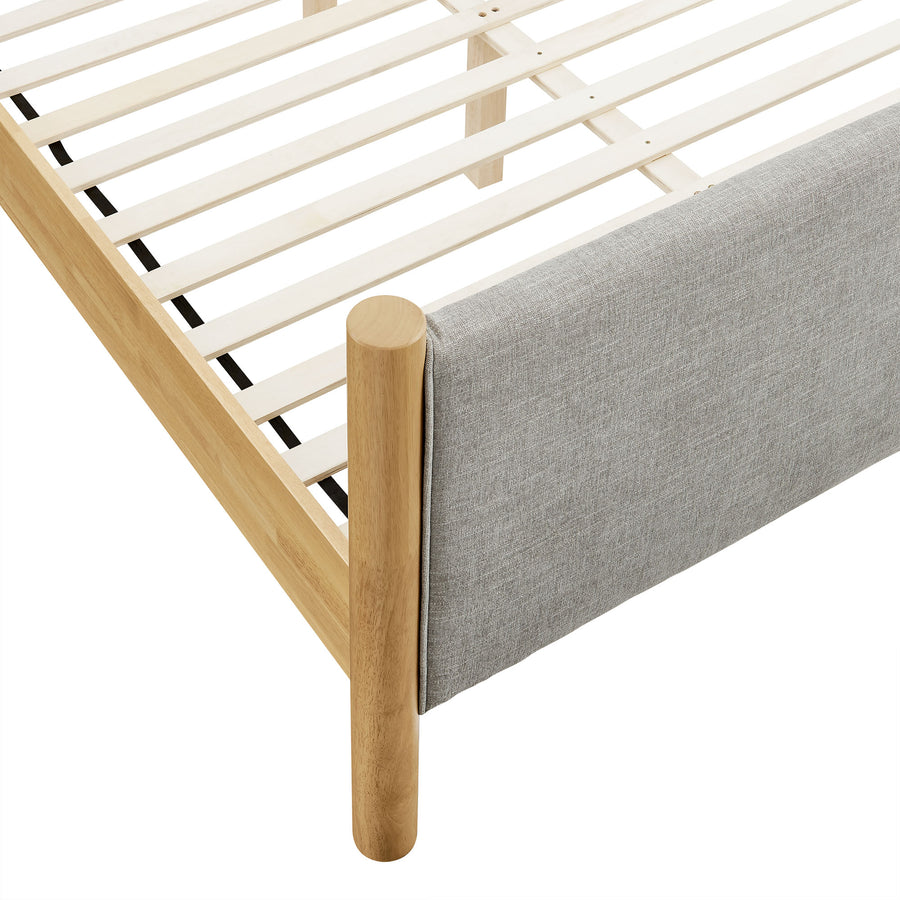 Dahlia Queen Size Fabric Upholstered Platform Bed in Wheat Oak
