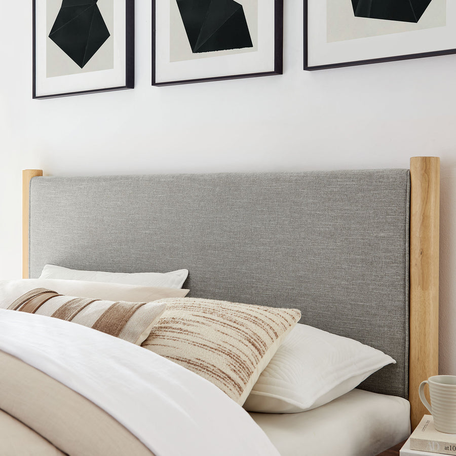 Dahlia Queen Size Fabric Upholstered Platform Bed in Wheat Oak