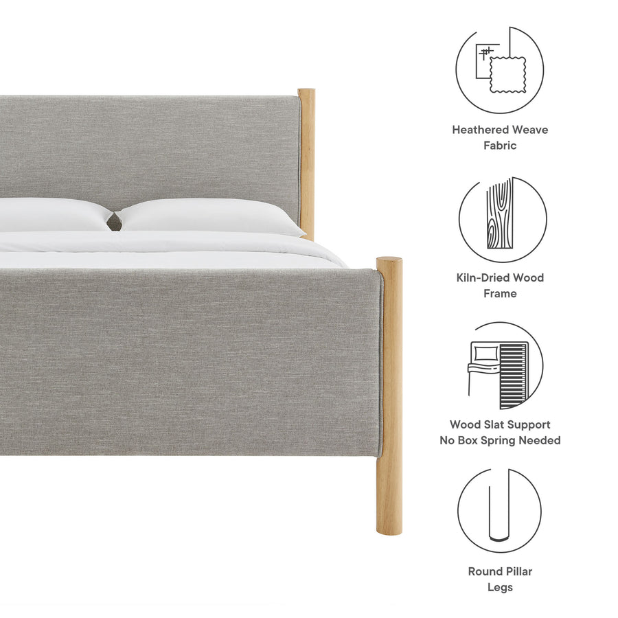 Dahlia Queen Size Fabric Upholstered Platform Bed in Wheat Oak