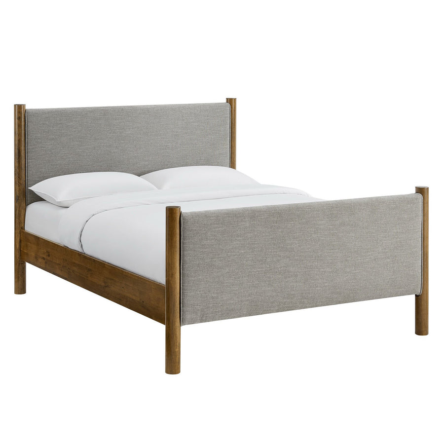 Dahlia Queen Size Fabric Upholstered Platform Bed in Wheat Walnut