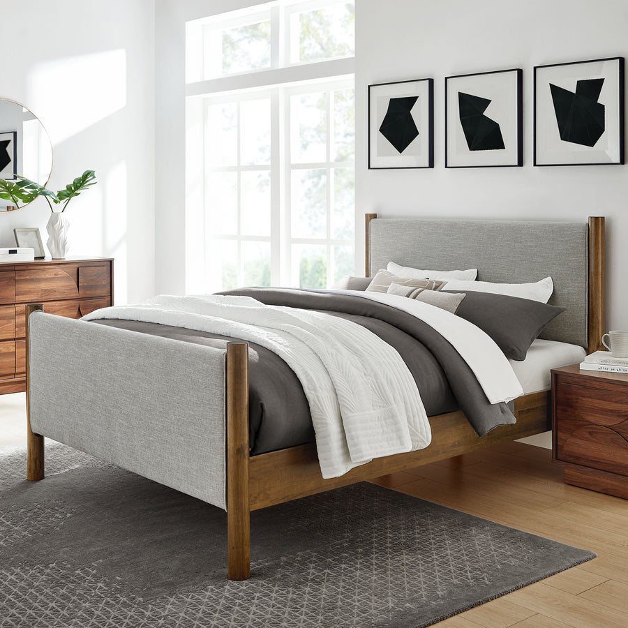 Dahlia Queen Size Fabric Upholstered Platform Bed in Wheat Walnut