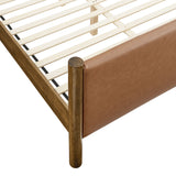 Dahlia Queen Size Vegan Leather Upholstered Platform Bed in Tan Walnut