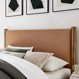 Dahlia Queen Size Vegan Leather Upholstered Platform Bed in Tan Walnut