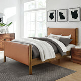 Dahlia Queen Size Vegan Leather Upholstered Platform Bed in Tan Walnut