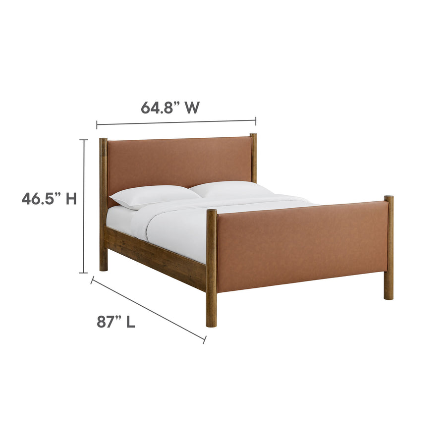 Dahlia Queen Size Vegan Leather Upholstered Platform Bed in Tan Walnut