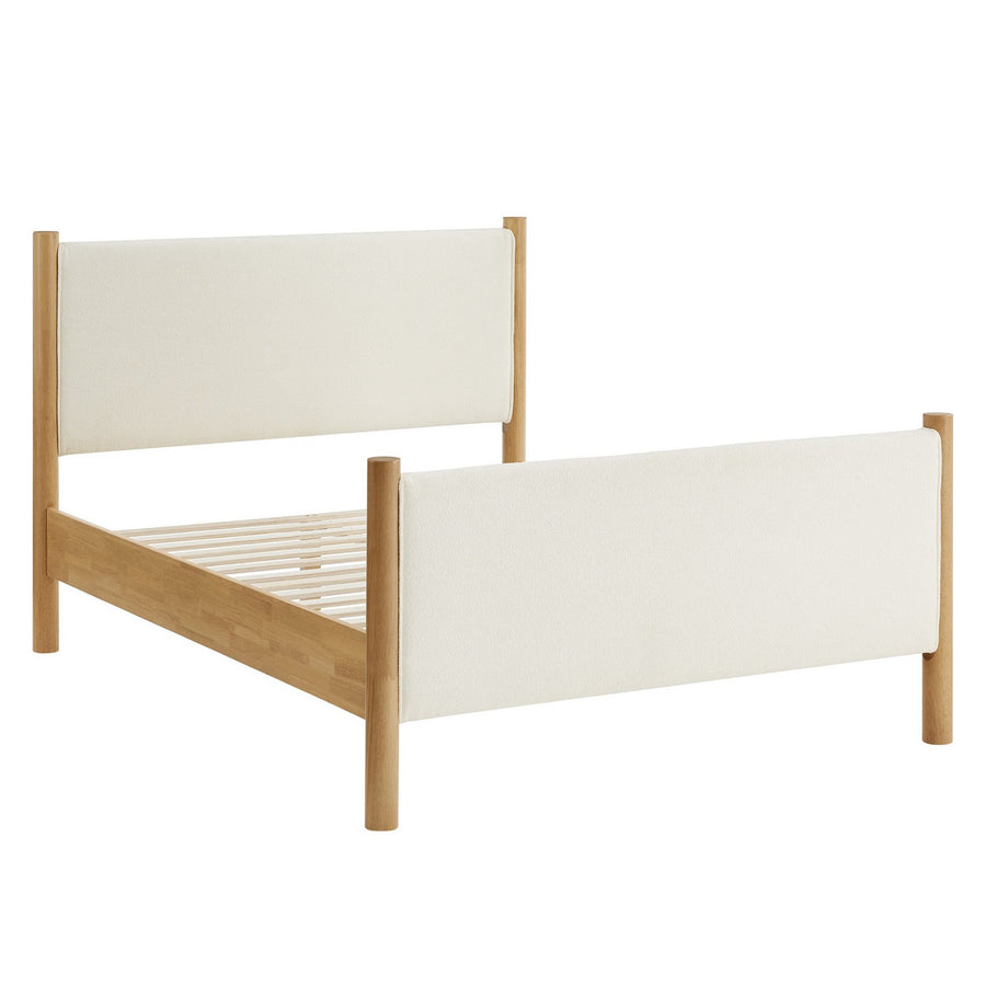 Dahlia Queen Size Boucle Upholstered Platform Bed in Feather Oak