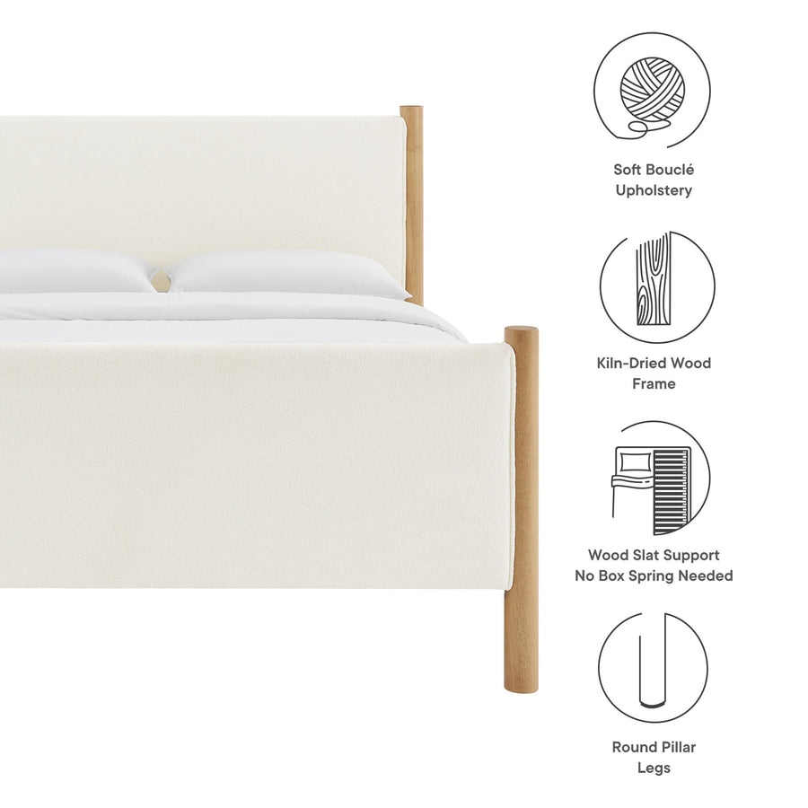 Dahlia Queen Size Boucle Upholstered Platform Bed in Feather Oak