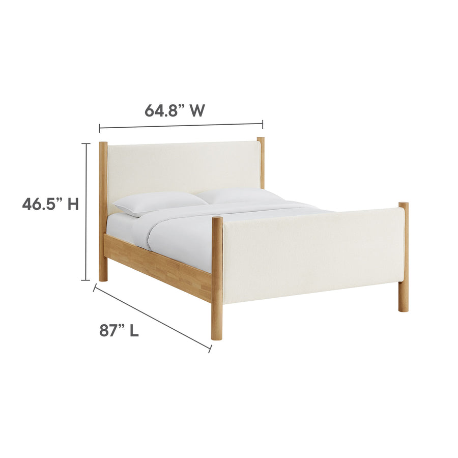 Dahlia Queen Size Boucle Upholstered Platform Bed in Feather Oak