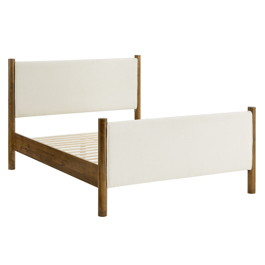 Dahlia Queen Size Boucle Upholstered Platform Bed in Feather Walnut
