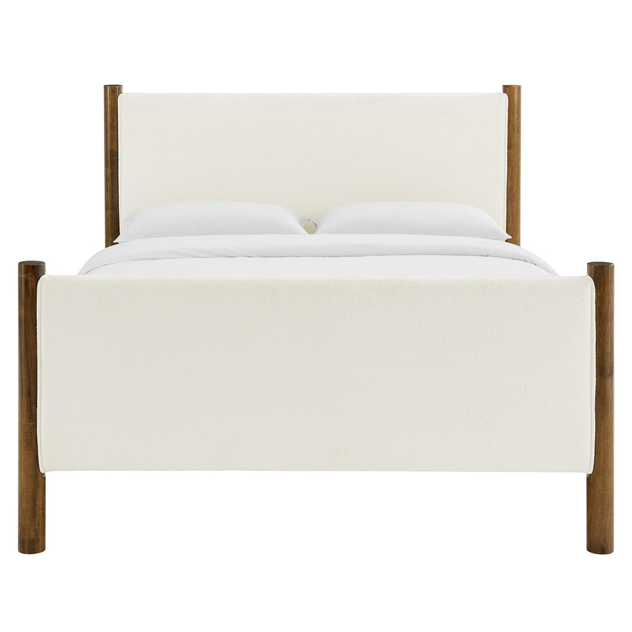 Dahlia Queen Size Boucle Upholstered Platform Bed in Feather Walnut