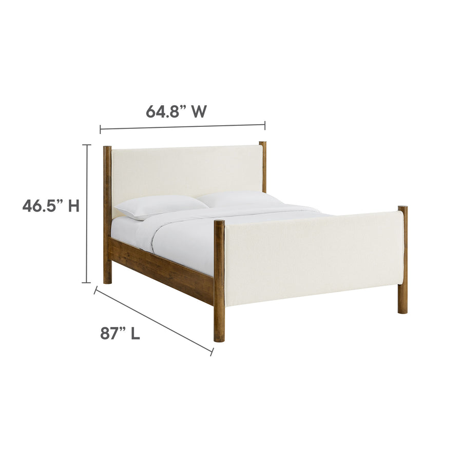 Dahlia Queen Size Boucle Upholstered Platform Bed in Feather Walnut