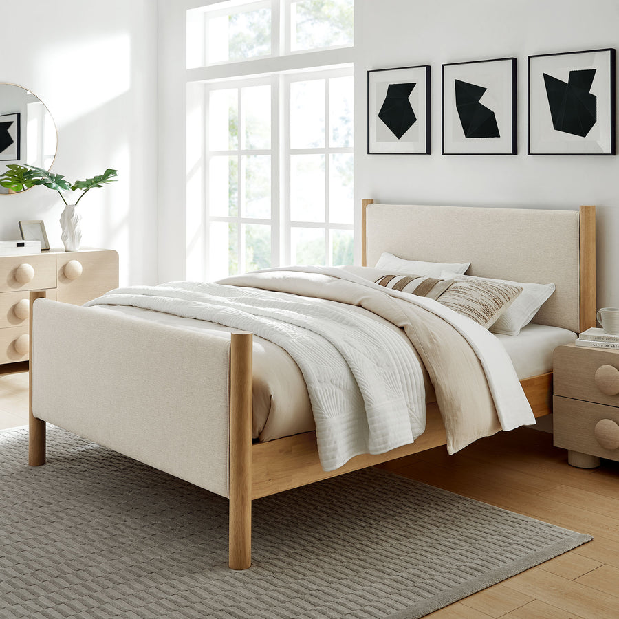 Dahlia King Size Fabric Upholstered Platform Bed in Ivory Oak