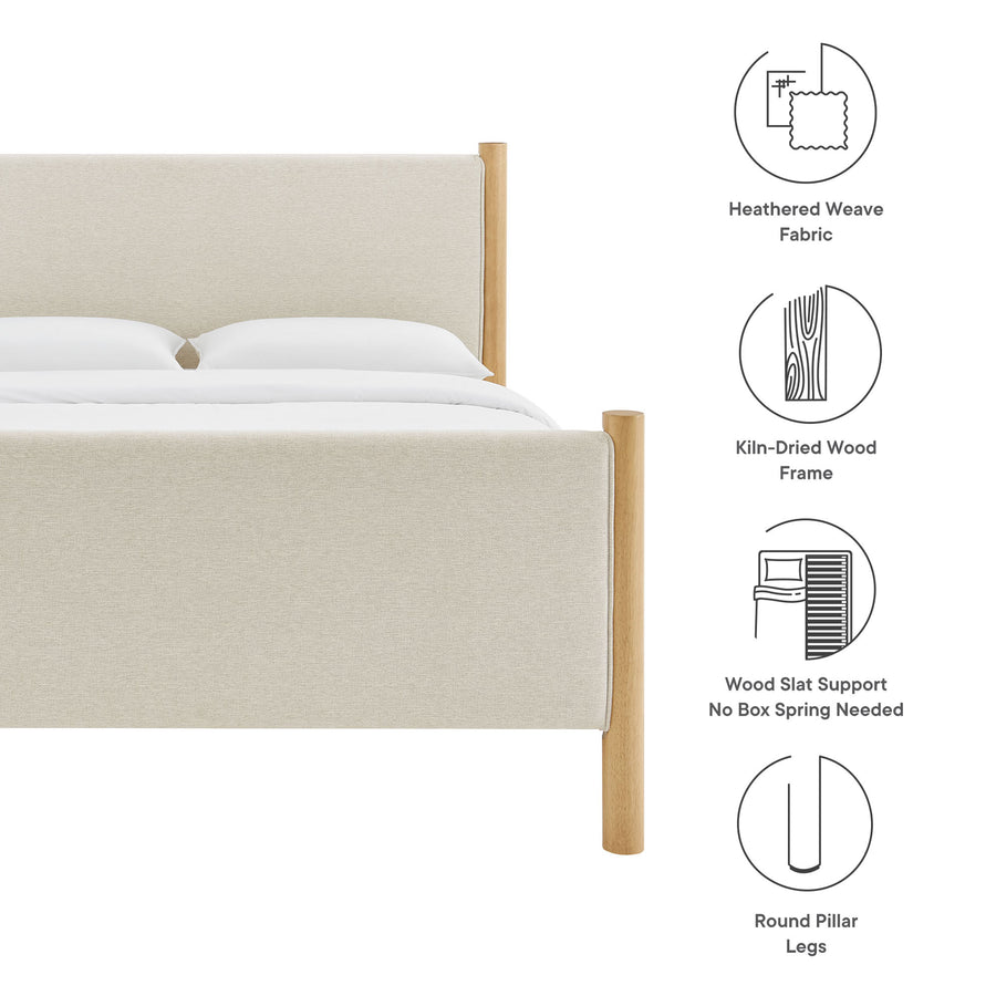 Dahlia King Size Fabric Upholstered Platform Bed in Ivory Oak