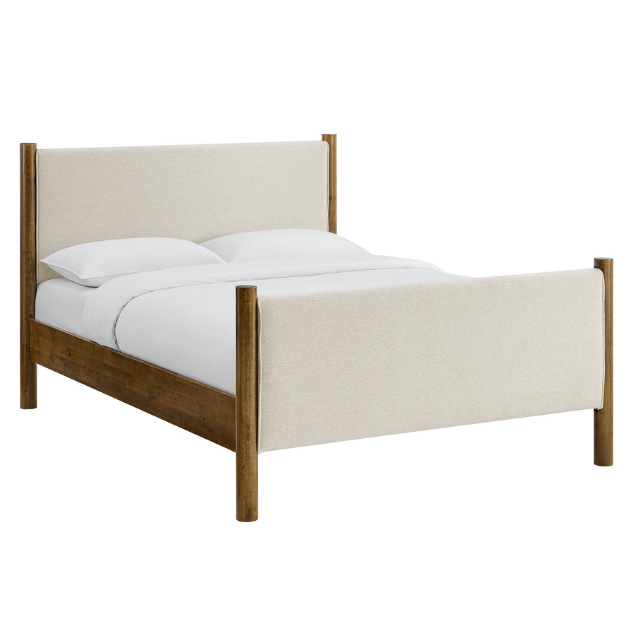 Dahlia King Size Fabric Upholstered Platform Bed in Ivory Walnut