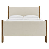 Dahlia King Size Fabric Upholstered Platform Bed in Ivory Walnut