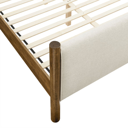 Maven King Size Fabric Upholstered Platform Bed in Ivory Walnut