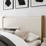 Dahlia King Size Fabric Upholstered Platform Bed in Ivory Walnut
