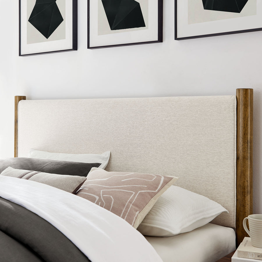 Dahlia King Size Fabric Upholstered Platform Bed in Ivory Walnut