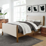Dahlia King Size Fabric Upholstered Platform Bed in Ivory Walnut