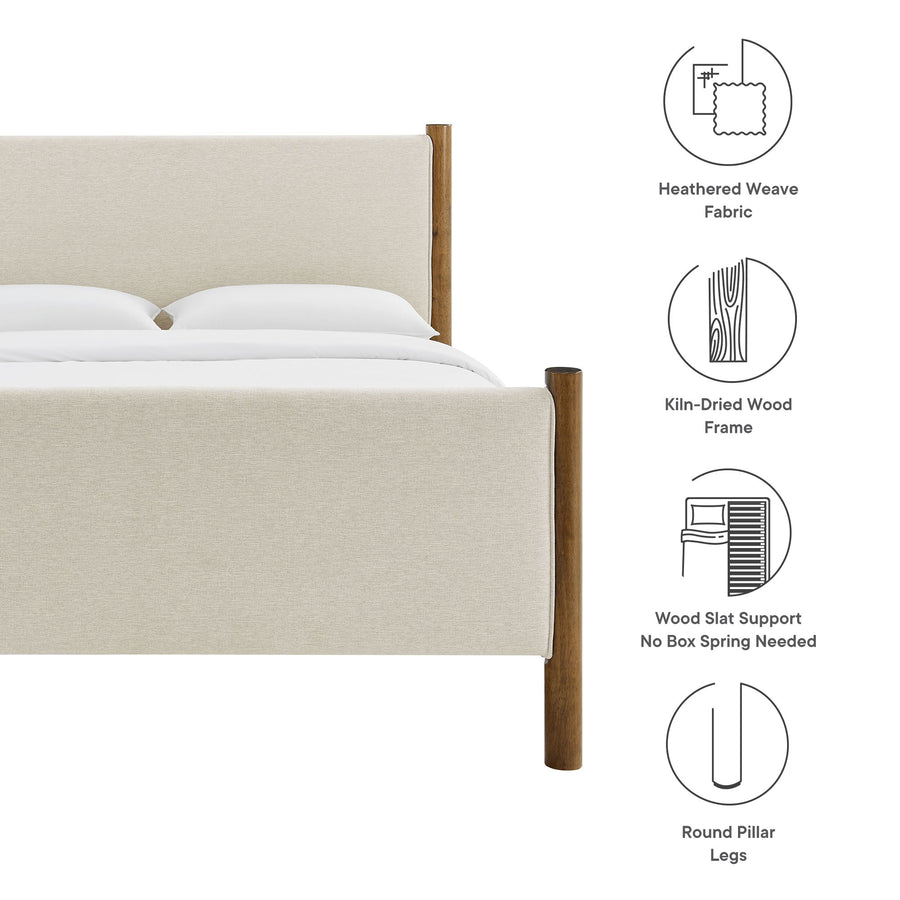 Dahlia King Size Fabric Upholstered Platform Bed in Ivory Walnut