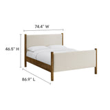 Dahlia King Size Fabric Upholstered Platform Bed in Ivory Walnut