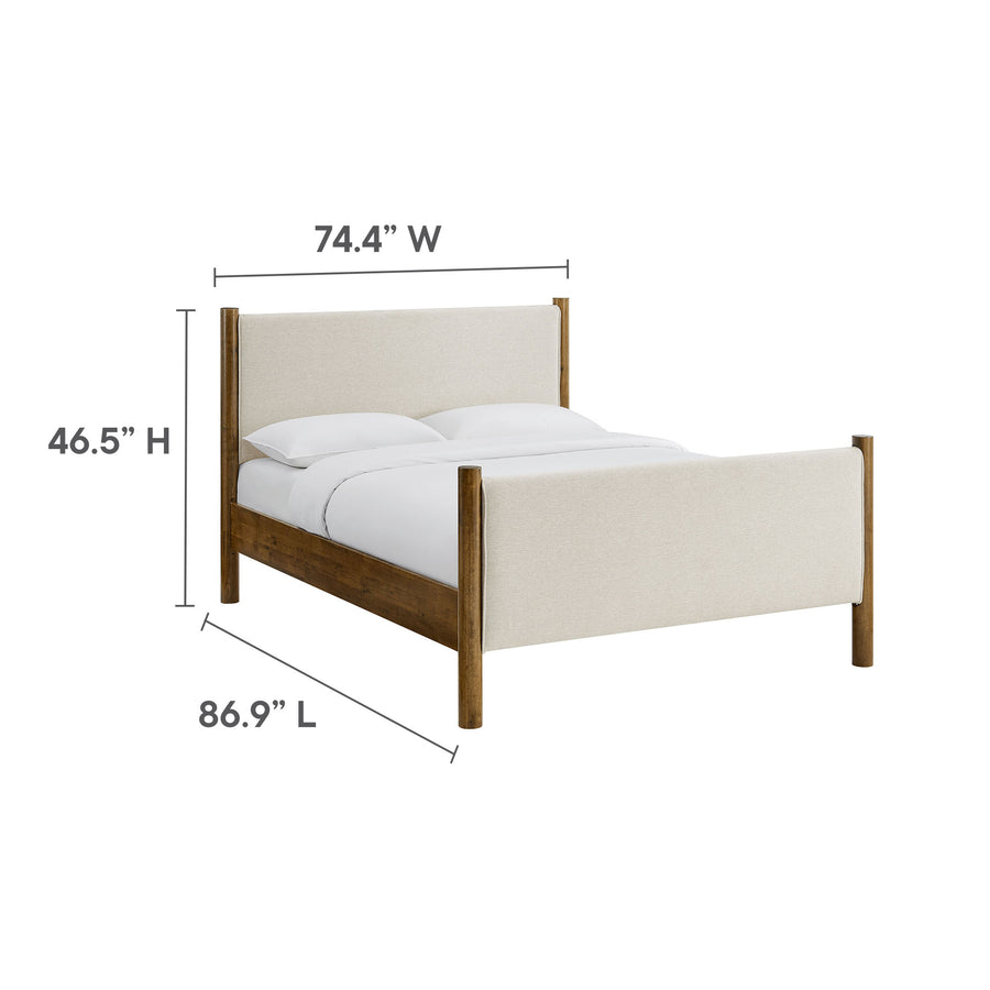 Dahlia King Size Fabric Upholstered Platform Bed in Ivory Walnut