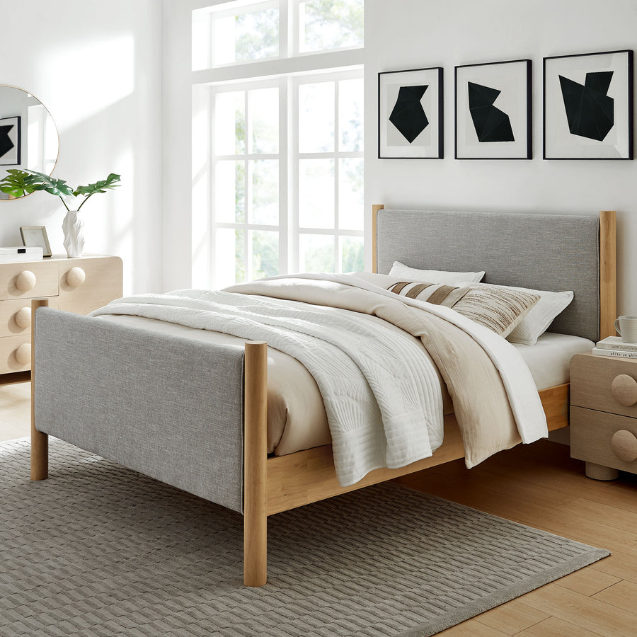 Dahlia King Size Fabric Upholstered Platform Bed in Wheat Oak