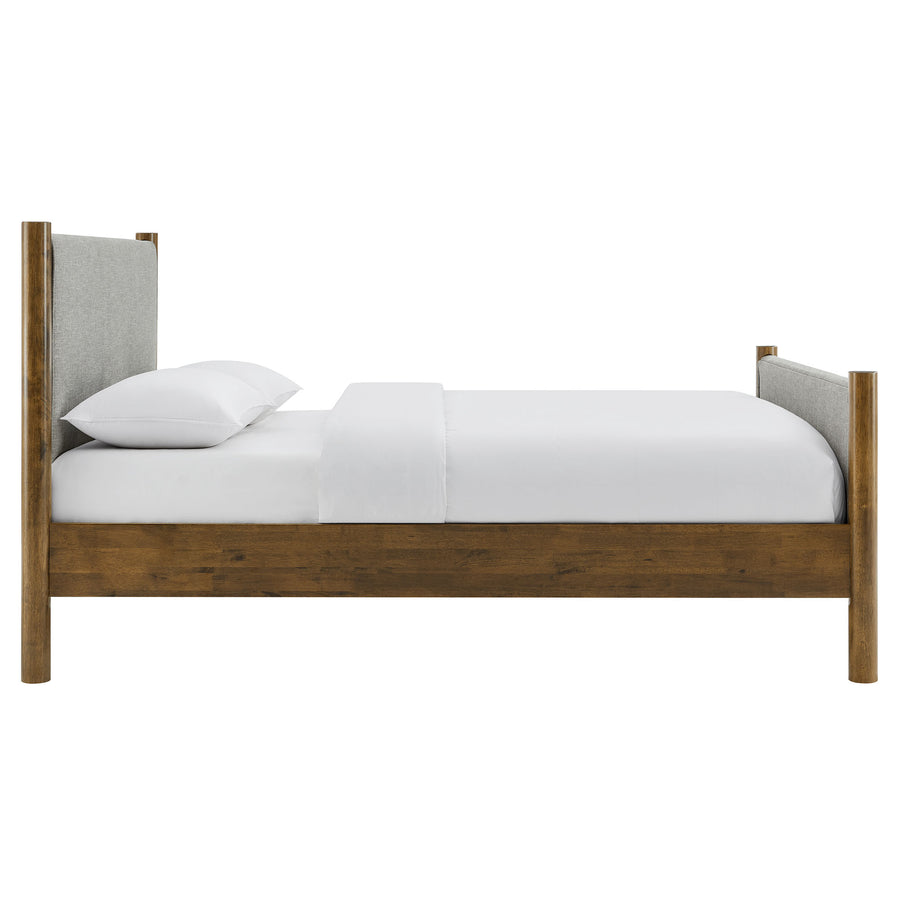 Dahlia King Size Fabric Upholstered Platform Bed in Wheat Walnut