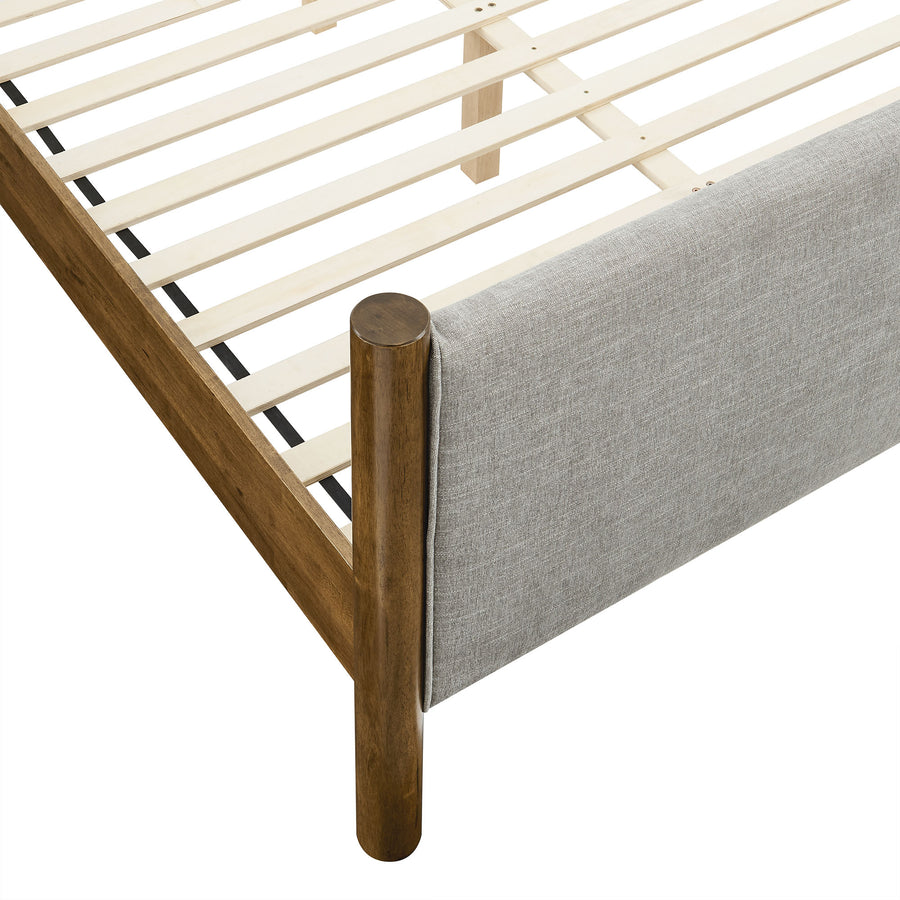 Dahlia King Size Fabric Upholstered Platform Bed in Wheat Walnut