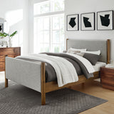 Dahlia King Size Fabric Upholstered Platform Bed in Wheat Walnut