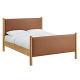 Dahlia King Size Vegan Leather Upholstered Platform Bed in Tan Oak