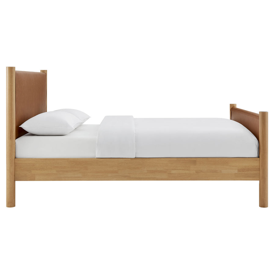 Dahlia King Size Vegan Leather Upholstered Platform Bed in Tan Oak