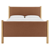 Dahlia King Size Vegan Leather Upholstered Platform Bed in Tan Oak