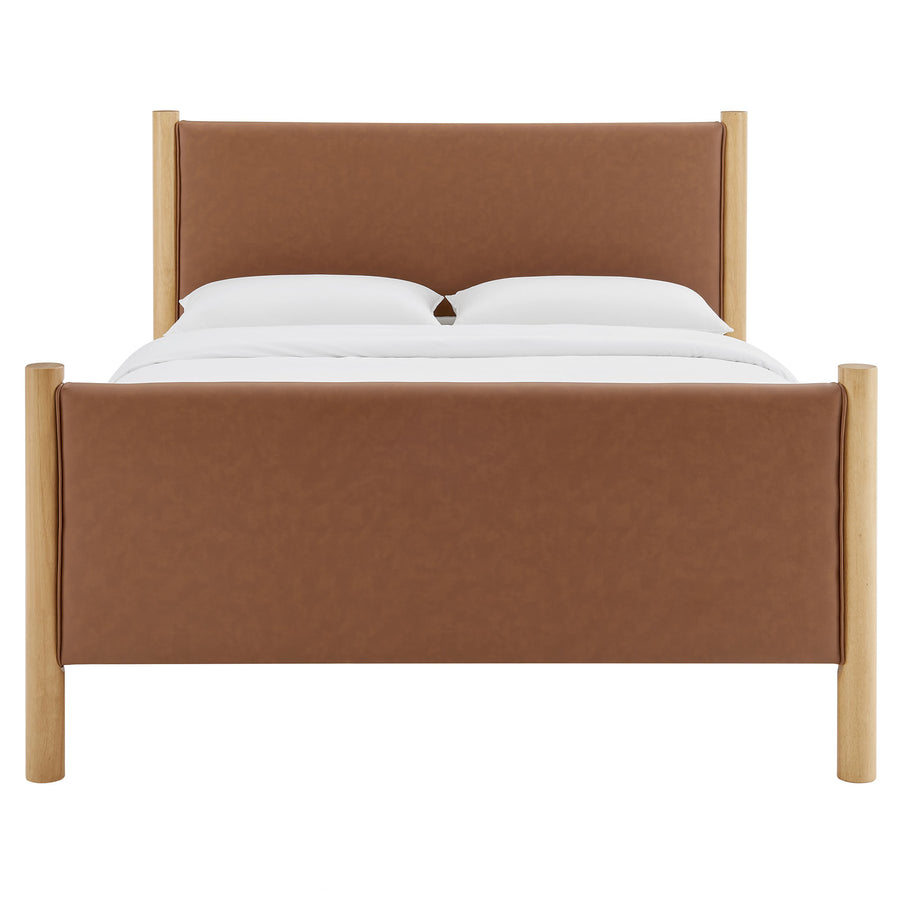 Dahlia King Size Vegan Leather Upholstered Platform Bed in Tan Oak