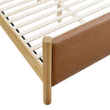 Dahlia King Size Vegan Leather Upholstered Platform Bed in Tan Oak