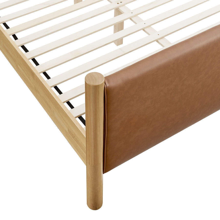 Dahlia King Size Vegan Leather Upholstered Platform Bed in Tan Oak