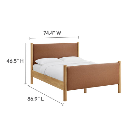 Maven King Size Vegan Leather Upholstered Platform Bed in Tan Oak
