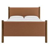 Dahlia King Size Vegan Leather Upholstered Platform Bed in Tan Walnut