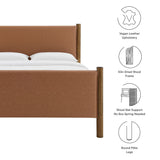Dahlia King Size Vegan Leather Upholstered Platform Bed in Tan Walnut
