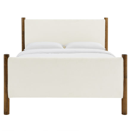 Maven King Size Boucle Upholstered Platform Bed in Feather Walnut